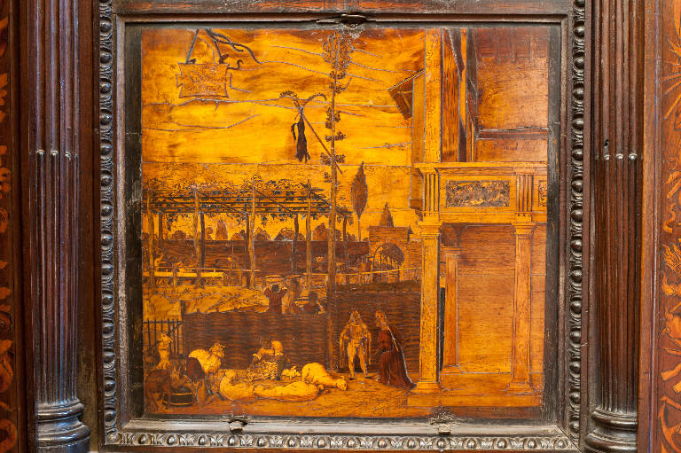 Banchetto in casa di Absalom (decorazione a intarsio) di Lotto, Lorenzo; Lotto, Lorenzo; Capoferri, Giovan Francesco; Ludovico da Mantova (sec. XVI)