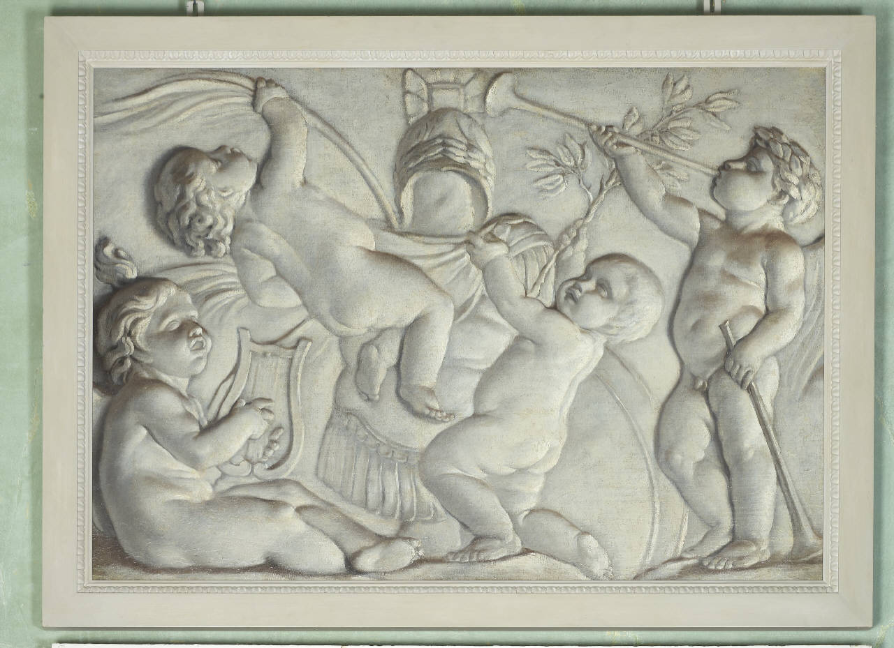 Putti musicanti con panoplia (dipinto) di Monticelli, Angelo (attribuito) (secondo quarto sec. XIX)