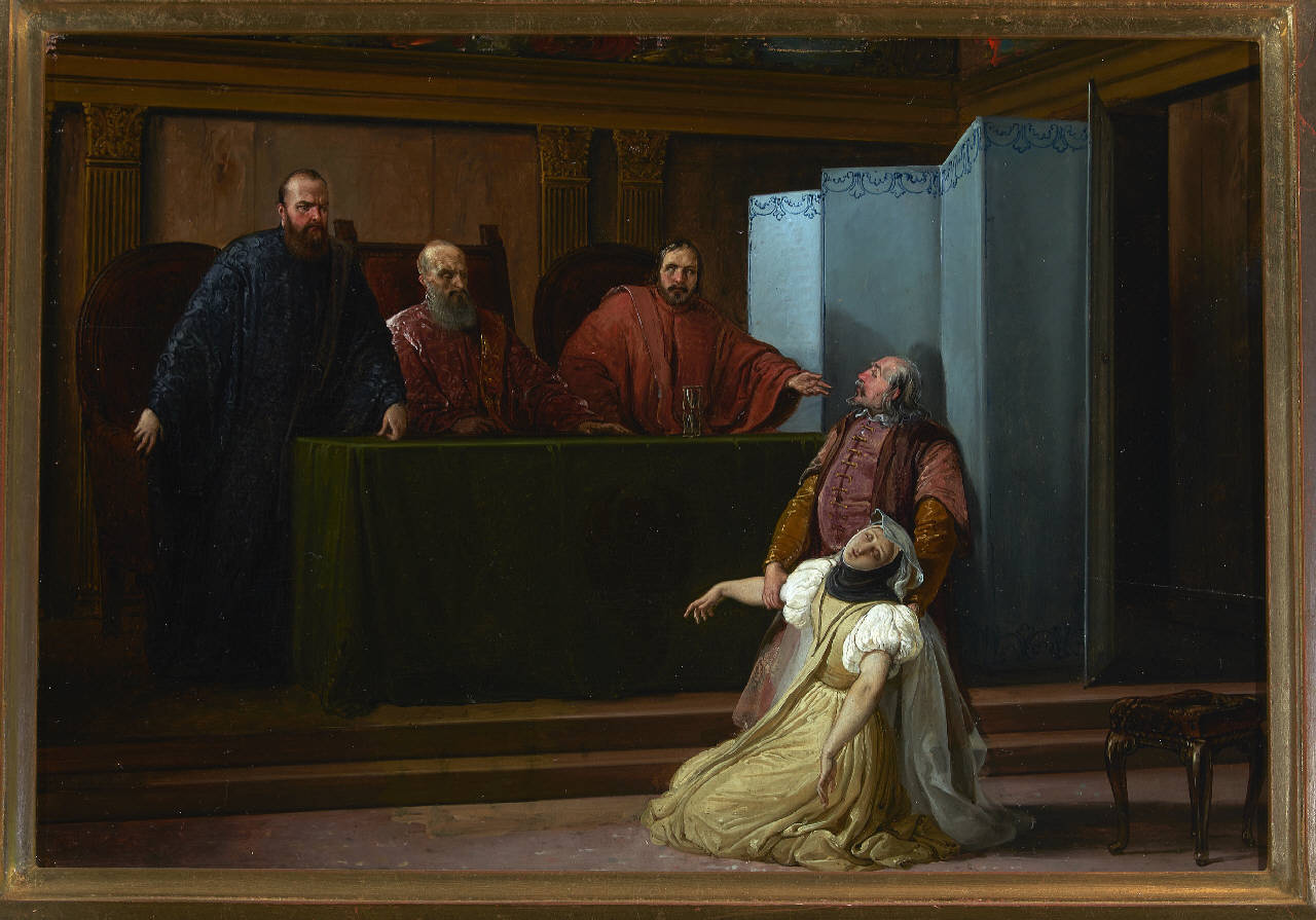 Valenza Gradenigo sviene davanti all'inquisitore suo padre, Valenza Gradenigo sviene davanti all'inquisitore suo padre (dipinto) di Hayez, Francesco (sec. XIX)