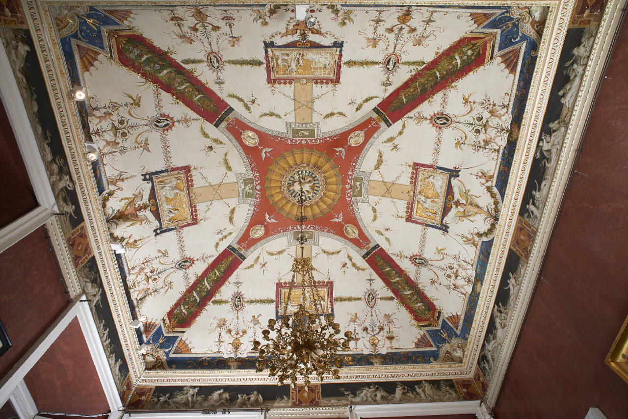 Soffitto con decorazione dipinta e a stucco (decorazione plastico-pittorica) di Pogliaghi, Lodovico - maestranze lombarde (inizio sec. XX)