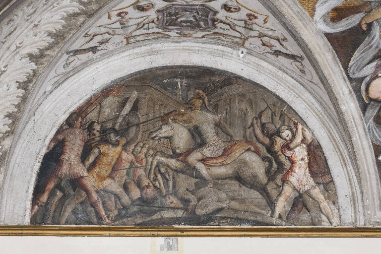 Orazio Coclite arresta l'avanzata degli etruschi (dipinto) di Gambara, Lattanzio (sec. XVI)