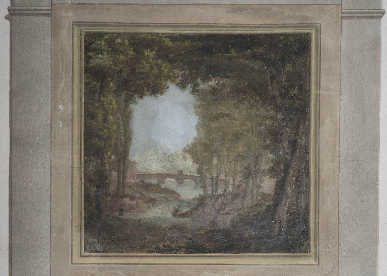 paesaggio con ponte (dipinto) - ambito lombardo (primo quarto sec. XIX)