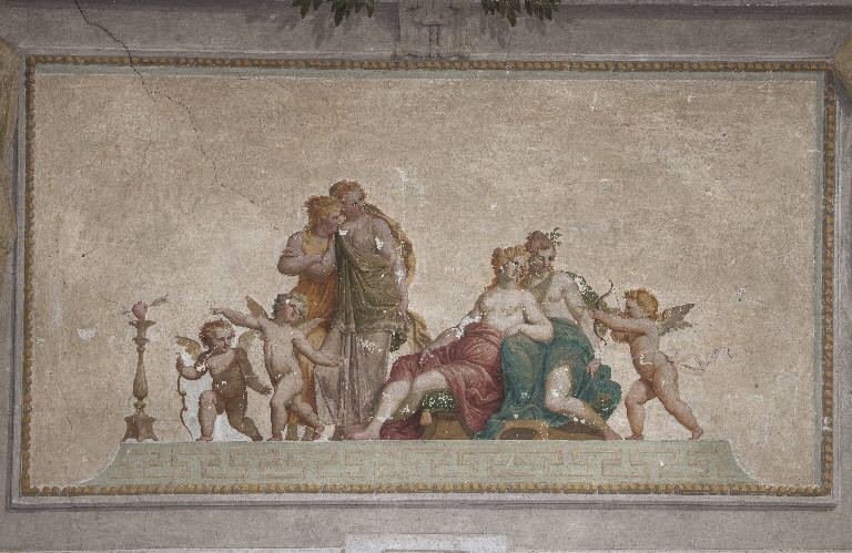 Cupido si esercita a colpire il cuore con le frecce (dipinto) di Teosa, Giuseppe (fine sec. XVIII)