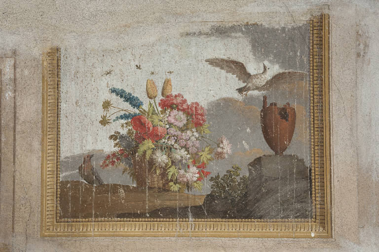 vaso con fiori e uccelli (dipinto) di Tellaroli, Francesco (fine sec. XVIII)