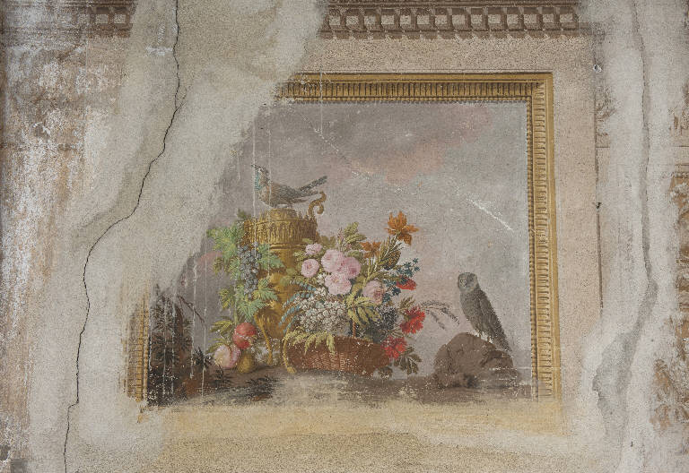 vaso con fiori e uccelli (dipinto) di Tellaroli, Francesco (fine sec. XVIII)