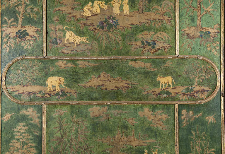 paesaggio con architetture e animali (dipinto) - ambito lombardo (sec. XVIII)