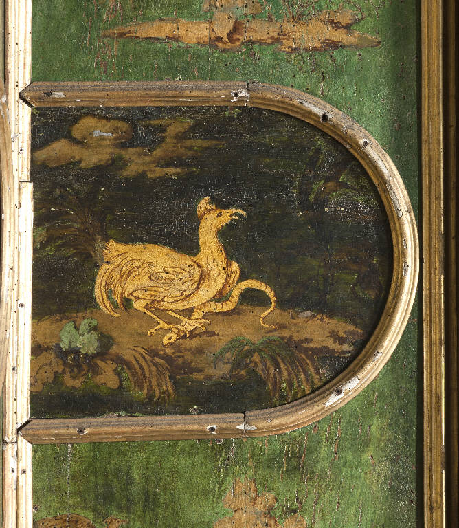 paesaggio con gru e serpente (dipinto) - ambito lombardo (sec. XVIII)