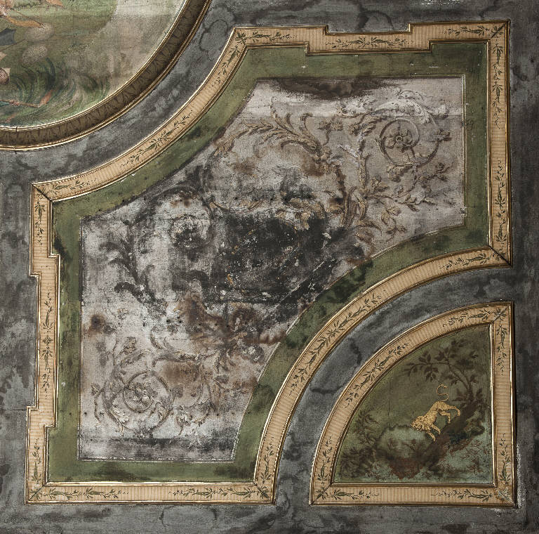 motivi decorativi a grottesche, animali, corteo (dipinto) di Gandini, Saverio; Mondini, Giuseppe (sec. XVIII)