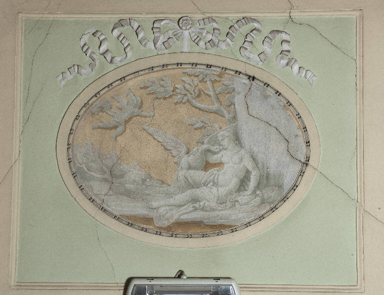 Leda e il cigno (decorazione plastico-pittorica) di Teosa, Giuseppe - ambito lombardo (fine sec. XVIII)