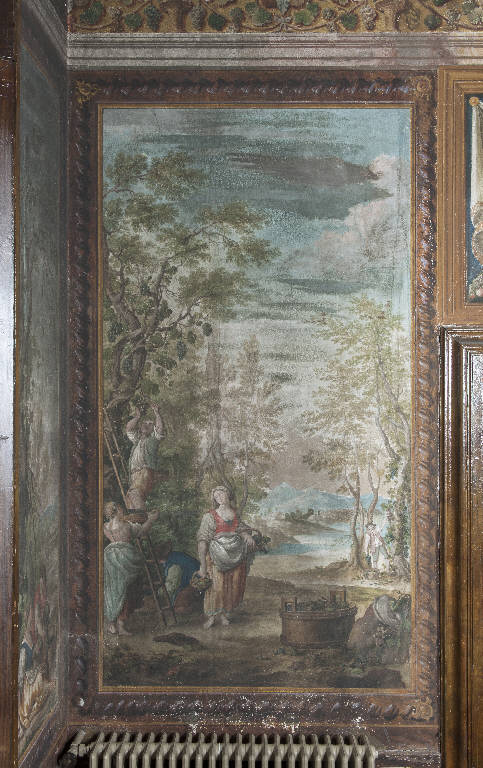 autunno e lavori stagionali: la vendemmia (dipinto) di Manfredini, Giuseppe (sec. XVIII)