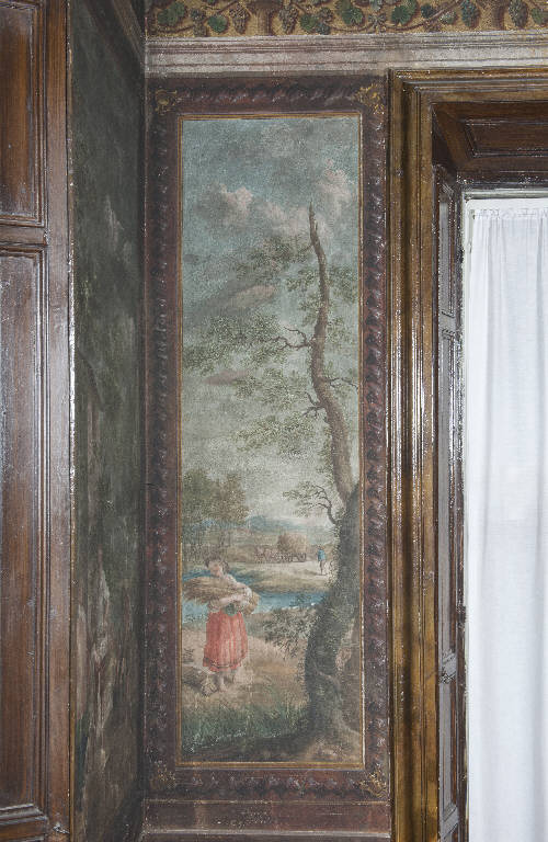 estate e lavori stagionali: la raccolta del fieno (dipinto) di Manfredini, Giuseppe (sec. XVIII)
