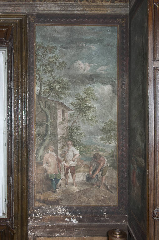 estate e lavori stagionali: la misura del grano (dipinto) di Manfredini, Giuseppe (sec. XVIII)
