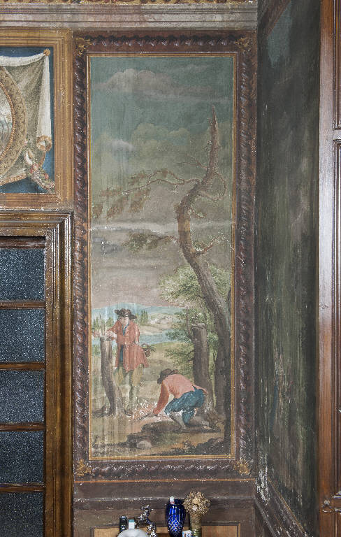 primavera e lavori stagionali: innesto di un albero (dipinto) di Manfredini, Giuseppe (sec. XVIII)