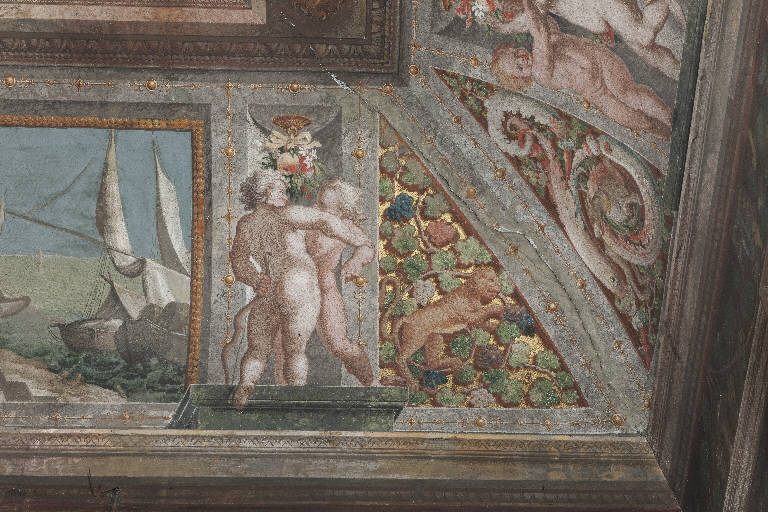 motivi decorativi con tralci d'uva, putti e tigre (decorazione pittorica) di Manfredini, Giuseppe (sec. XVIII)
