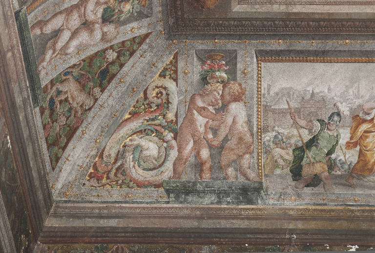 motivi decorativi vegetali, putti e cane (decorazione pittorica) di Manfredini, Giuseppe (sec. XVIII)