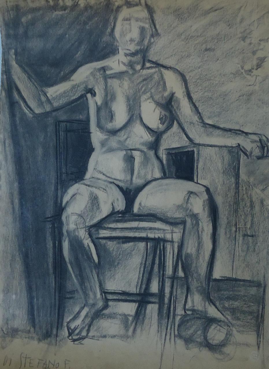Nudo seduto, Nudo femminile seduto (disegno) di Di Stefano, Francesca - ambito italiano (seconda metà sec. XX)