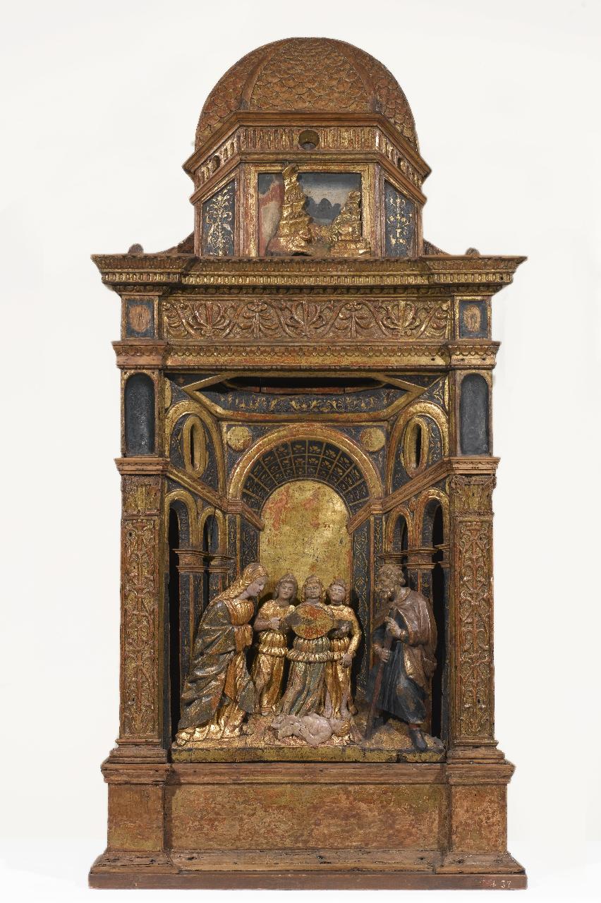 natività di Gesù, stemma gentilizio (tabernacolo) di  (bottega) - ambito lombardo (inizio sec. XVI)