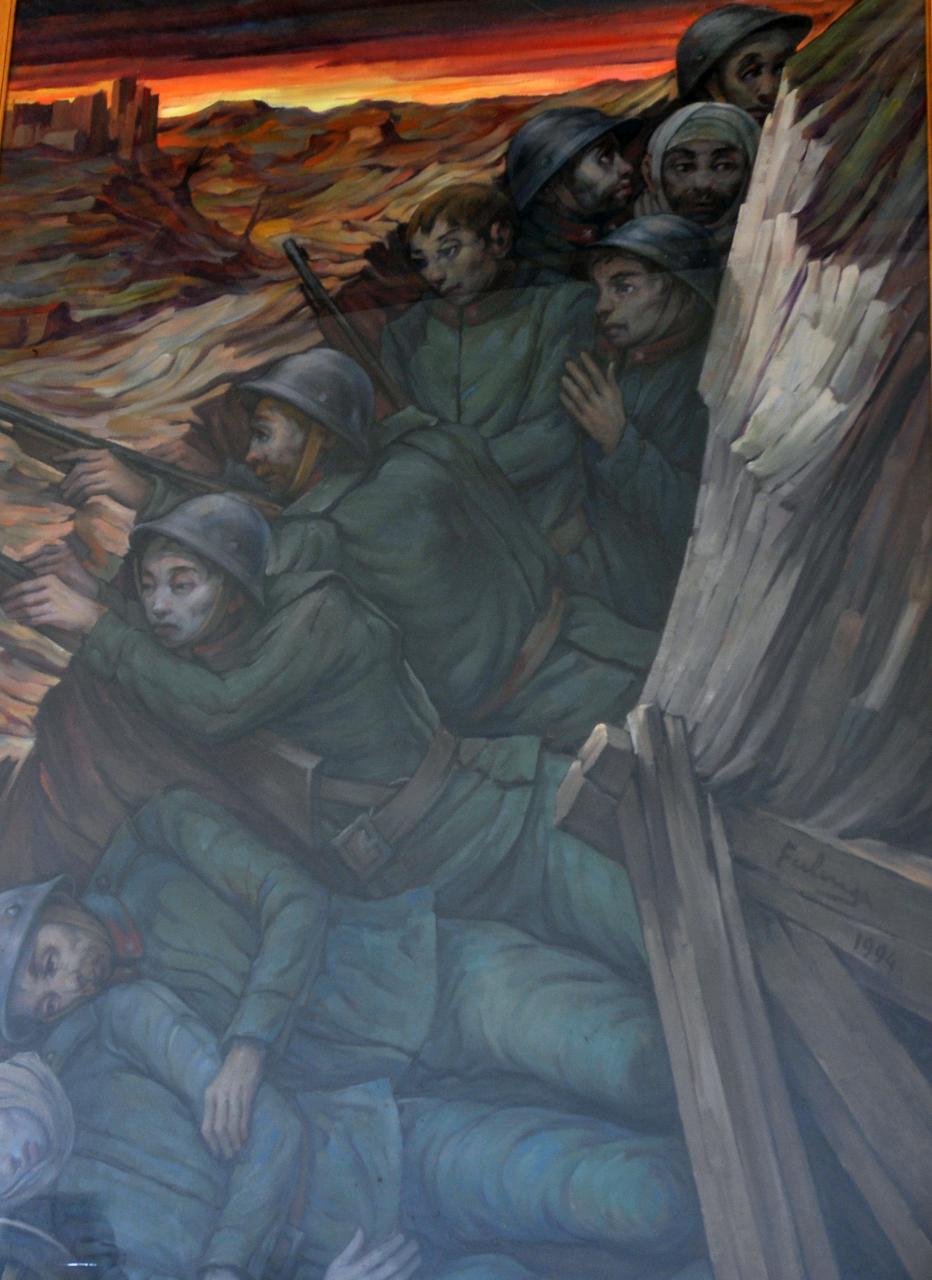 La trincea, Prima Guerra Mondiale (dipinto) di Ferlenga Franco (sec. XX)