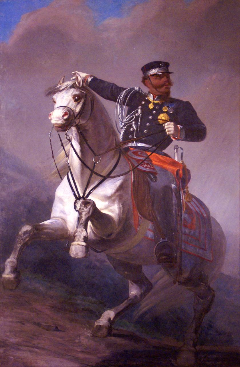 Vittorio Emanuele II condottiero, Vittorio Emanuele II a cavallo (dipinto) di Carlini, Giulio (sec. XIX)