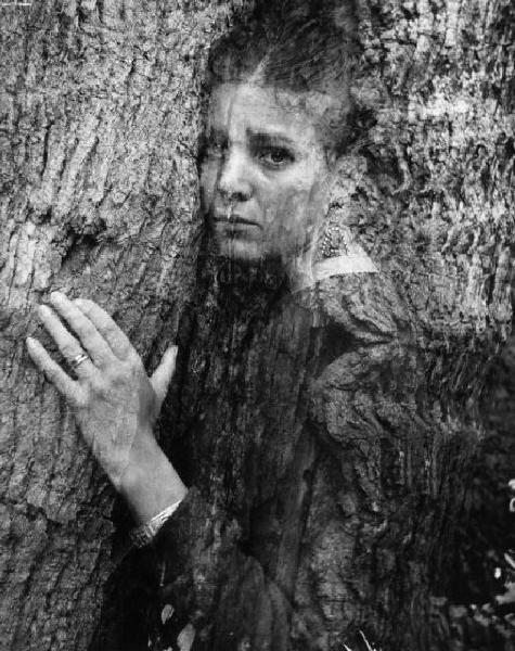 Ritratto femminile su corteccia d'albero