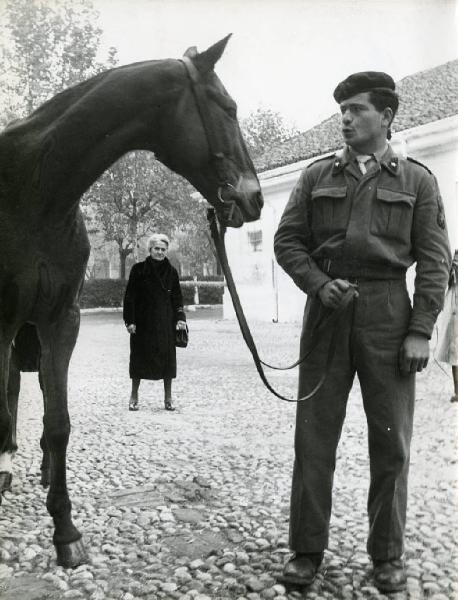 Milano - Gorizia Cavalleria - cavallo Albino e un militare - signora Amelia Fantini