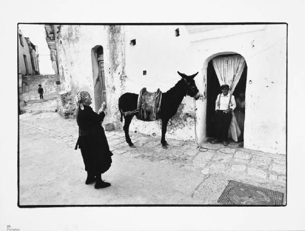 Lucania - Pomarico - coppia di anziani e asino per le strade del paese