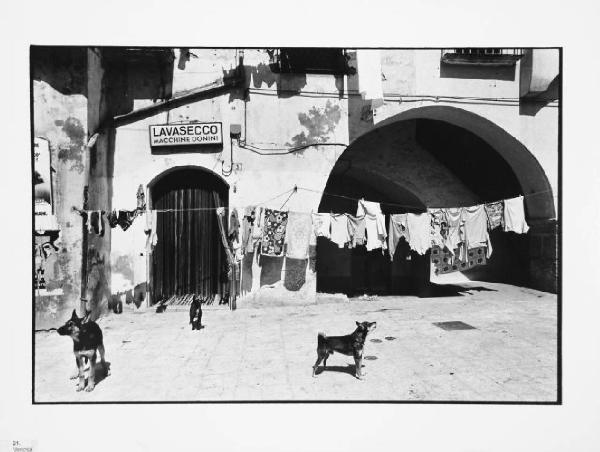 Lucania - Venosa - biancheria stesa per strada - insegna "Lavasecco Macchine Donini"