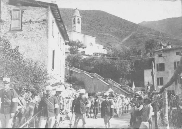 Caino - Veduta / Croce Rossa Italiana - Sotto Comitato di Sezione di Bergamo - Corpo Militare - Marcia -- Caino