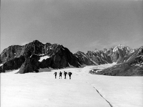 Ritratto di gruppo - Alpinisti - Groenlandia orientale - Mare di Groenlandia - Kong Oscar Fjord - Scoresby Land - Alpi Stauning - Ghiacciaio - Bersaerker - Montagne - "Grandes Jorasses" - Crepaccio