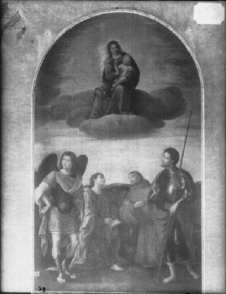 Dipinto - Madonna col Bambino, l'Arcangelo Michele e i Santi Giovanni Evangelista, Francesco d'Assisi e Giorgio - Mantova - Museo di Palazzo Ducale