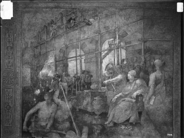 Affresco - Costruzione di Porta Leona - Lorenzo Costa il Giovane (attribuito) - Mantova - Palazzo Ducale - Appartamento Grande di Castello - Salone di Manto