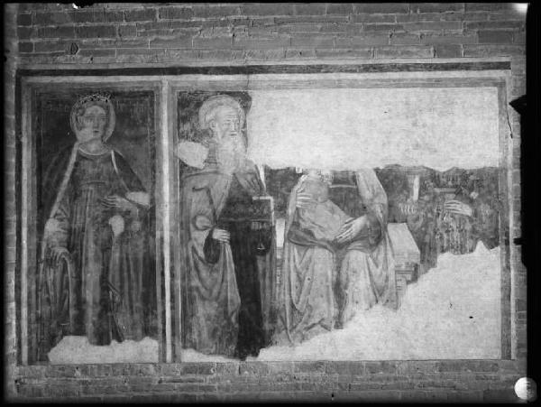 Affresco - S. Caterina d'Alessandria - Madonna in trono col Bambino in atto di allattare tra i santi Antonio Abate e Lucia - Pieve di Coriano - Chiesa di S. Maria Assunta