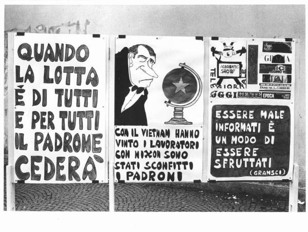 Sciopero nazionale unitario dei grafici per il contratto - Mostra - Manifesti di rivendicazione e protesta dei lavoratori grafici sulla politica dell'informazione