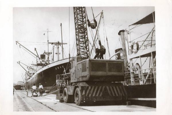 Ravenna - Sciopero lavoratori portuali - Porto - Nave attraccata e gru ferme