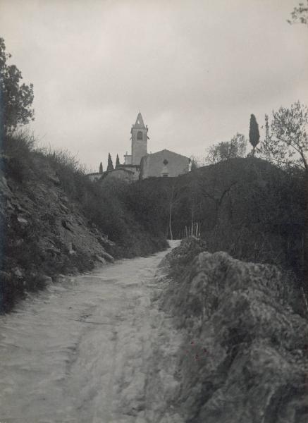 Paesaggio. Toscolano-Maderno - Gaino - Veduta da un sentiero della chiesa parrocchiale