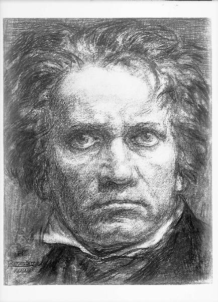 Riproduzione di opera d'arte. Disegno di Andrea Fossombrone - ritratto di Ludwig van Beethoven