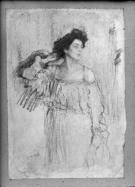 Riproduzione di opera d'arte. Disegno di Arturo Rietti - ritratto femminile