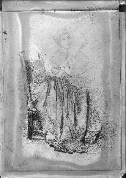 Riproduzione di opera d'arte. Disegno di Tranquillo Cremona - Studio di figura in costume rinascimentale