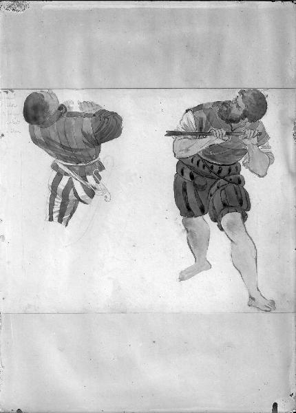 Riproduzione di opera d'arte. Disegno di Tranquillo Cremona - Studio di figure in costume rinascimentale