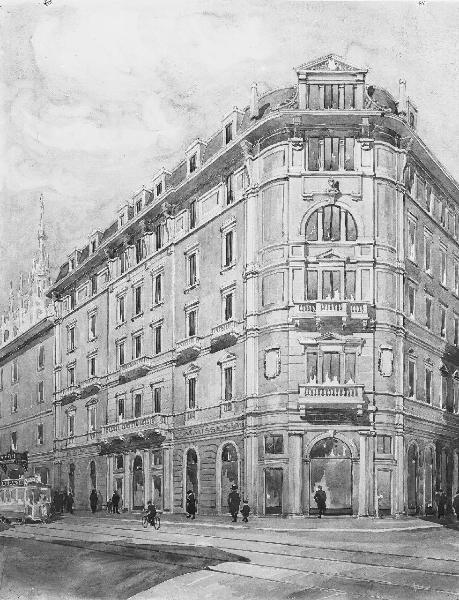 Riproduzione di opera d'arte. Disegno - Palazzo della Banca Commissionaria Milanese