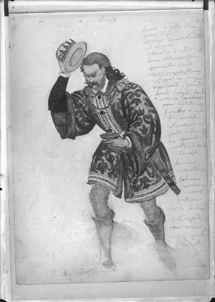 Riproduzione di opera d'arte. Disegno di Tranquillo Cremona - Studio di figura in costume rinascimentale