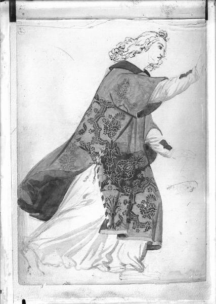 Riproduzione di opera d'arte. Disegno di Tranquillo Cremona - Studio di figura in costume rinascimentale