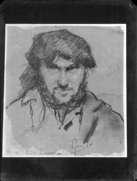 Riproduzione di opera d'arte. Disegno di Giovanni Segantini: ritratto di Emilio Longoni