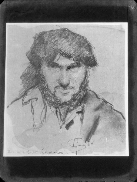 Riproduzione di opera d'arte. Disegno di Giovanni Segantini: ritratto di Emilio Longoni