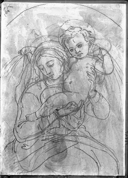 Riproduzione di opera d'arte. Disegno di Cherubino Cornienti: Madonna con Bambino