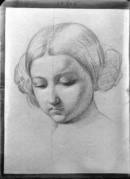 Riproduzione di opera d'arte. Disegno di Cherubino Cornienti - ritratto femminile