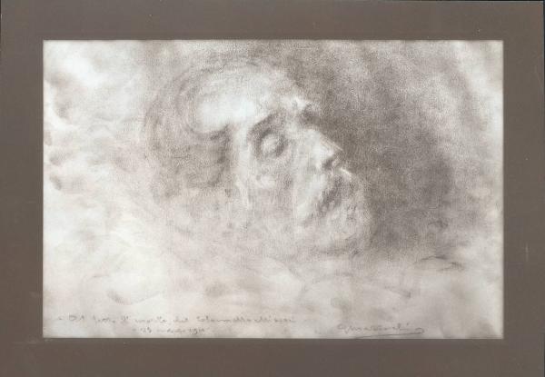 Riproduzione di opera d'arte. Disegno di Guido Mazzocchi: Al letto di morte del Colonnello Missori