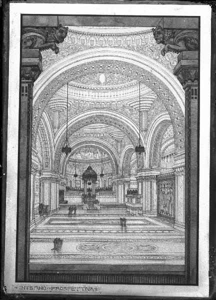 Riproduzione di disegno. Milano - Progetto per la chiesa di S. Pio V e S. Maria di Calvairate - Interno