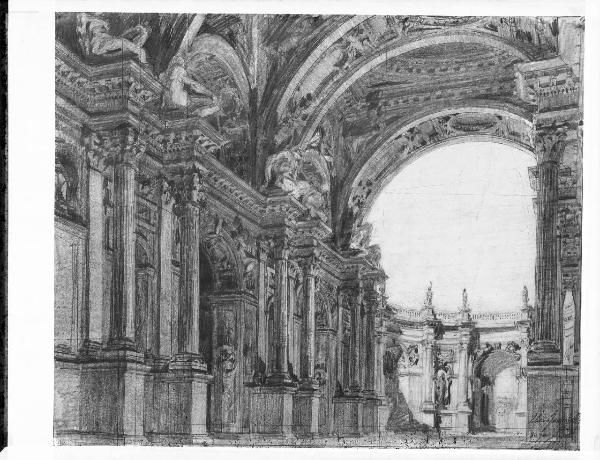 Riproduzione di opera d'arte. Disegno di Eliseo Fumagalli - Veduta prospettica