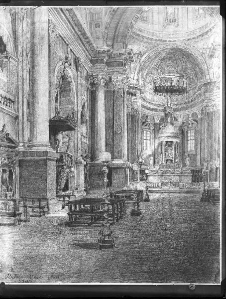 Riproduzione di opera d'arte. Disegno prospettico - Interno della chiesa di S. Fedele